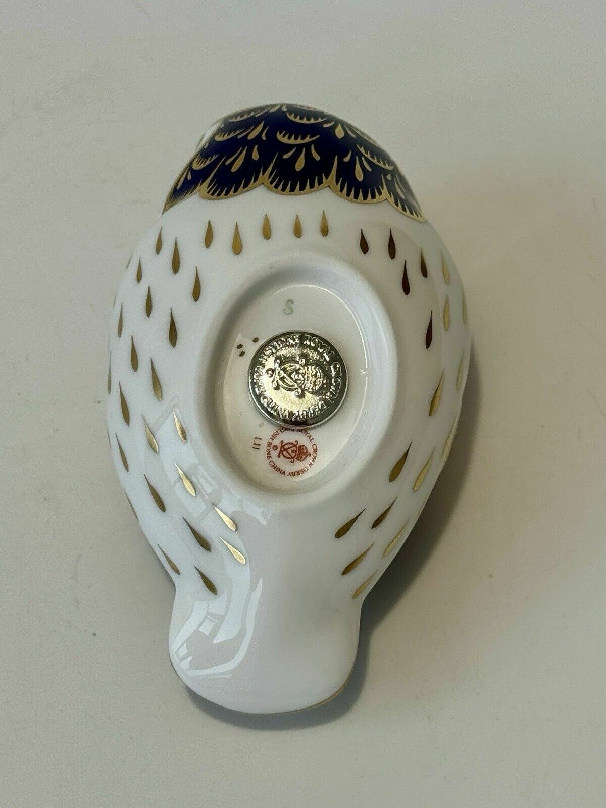 photo for sale Royal Crown Derby Imari Owl Paperweight With Silver Stopper 1989