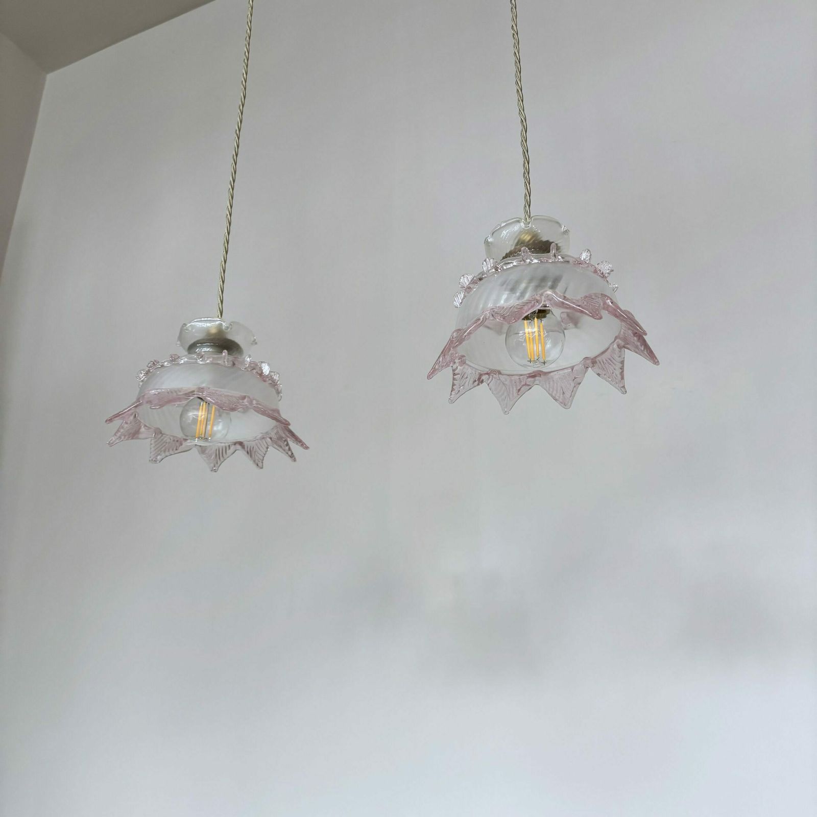 Pair Of Pink Detail Murano Glass Shades photo furniture