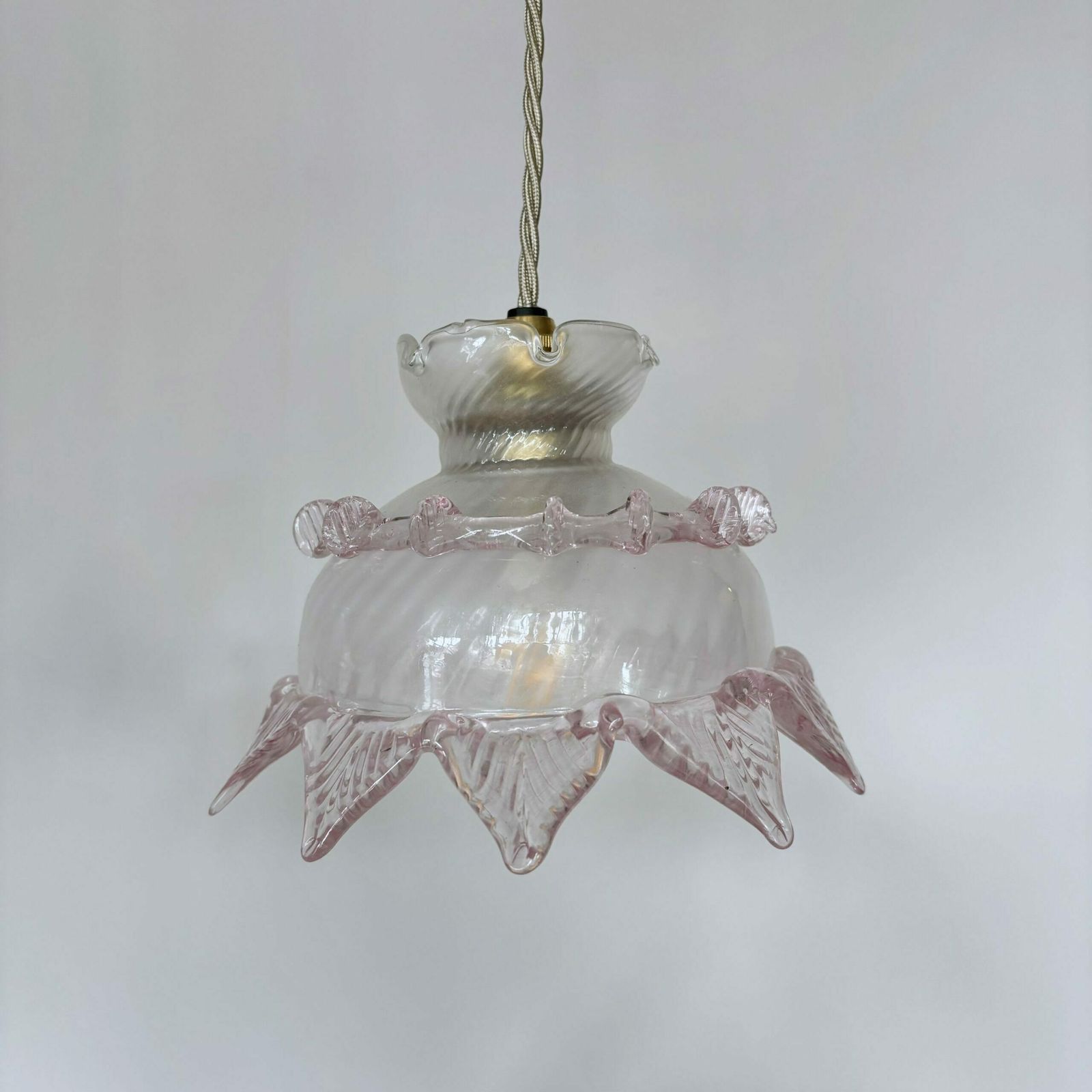 Pair Of Pink Detail Murano Glass Shades photo for sale