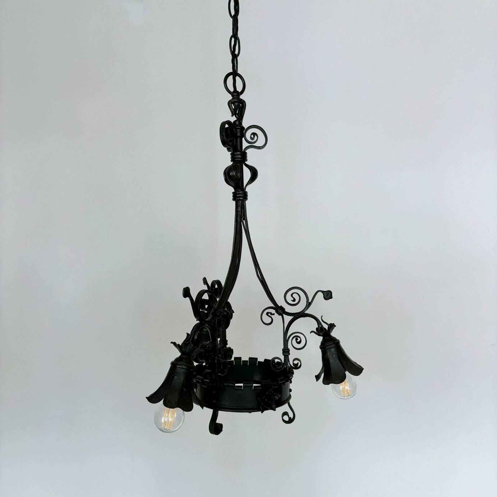 Ornate French Black Wrought Iron Chandelier photo for sale