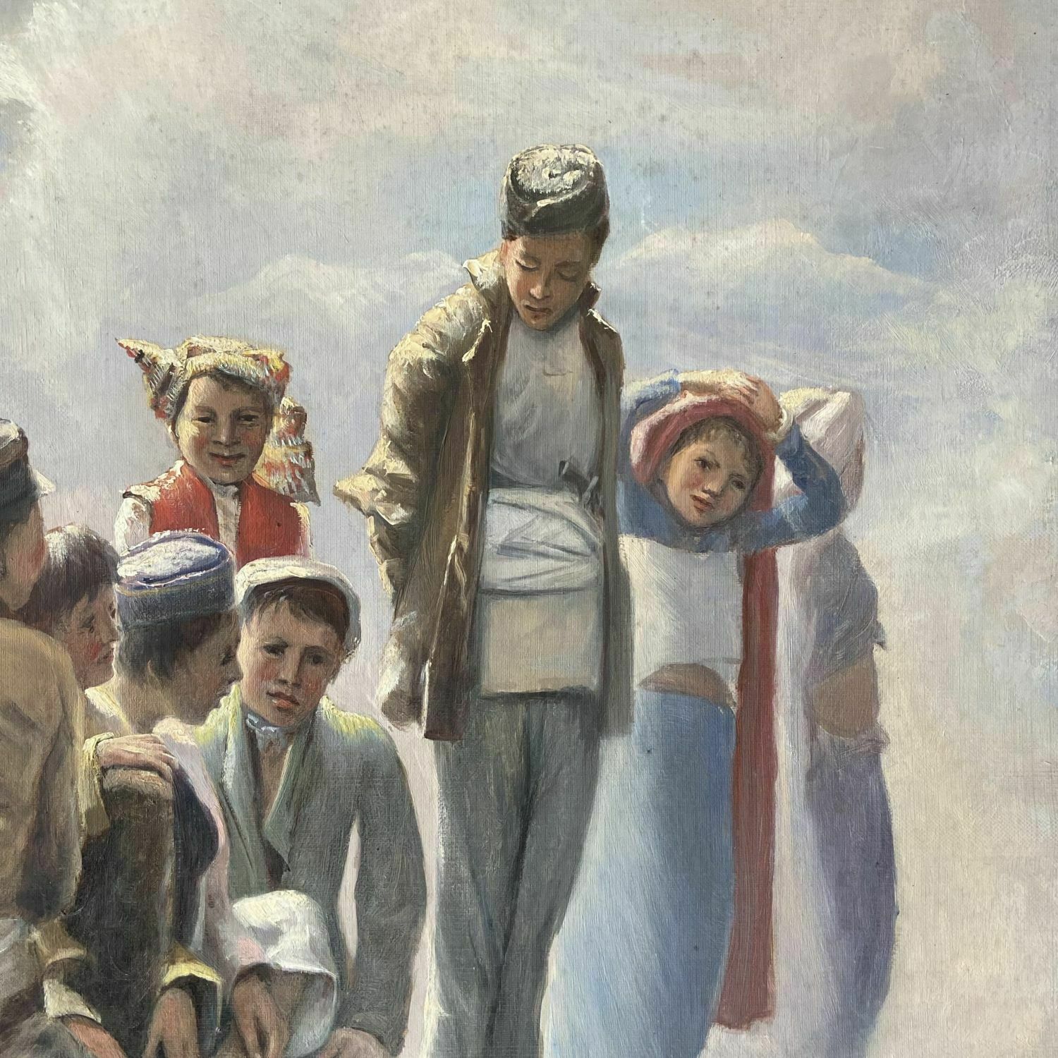 Original Pastel Painting Of A Gathering Of Children photo furniture