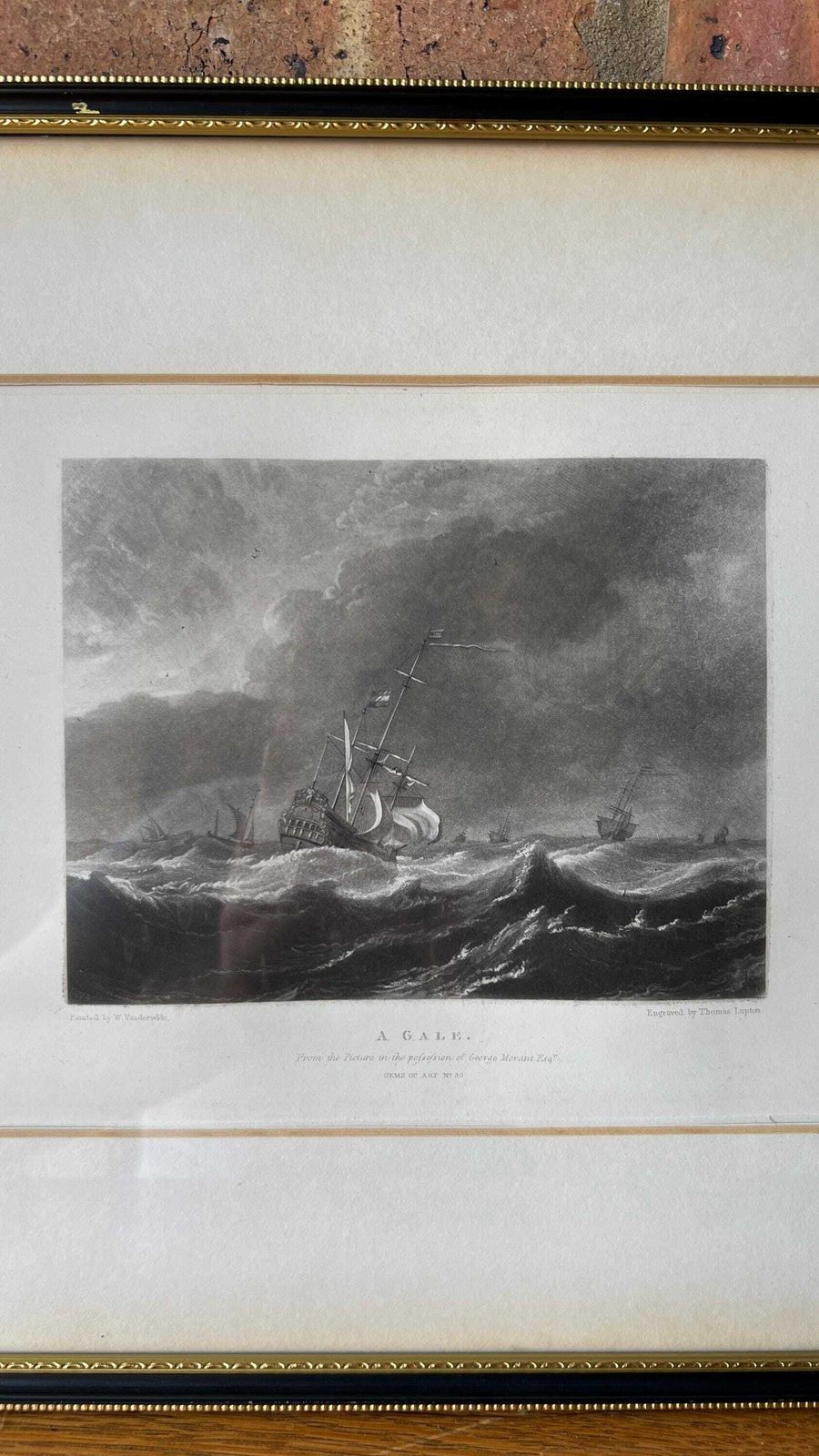 A Gale 1825 Nautical Engraving By Thomas Lupton After Willem Van De Velde Painting photo for sale