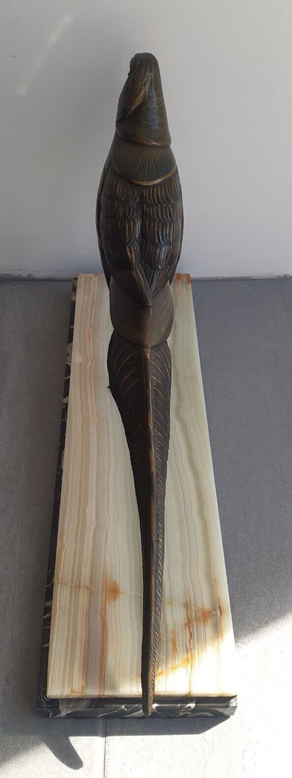 Fine Antique Art Deco Spelter Polychrome Lustrous Pheasant Figure Marble Base photo 210.0