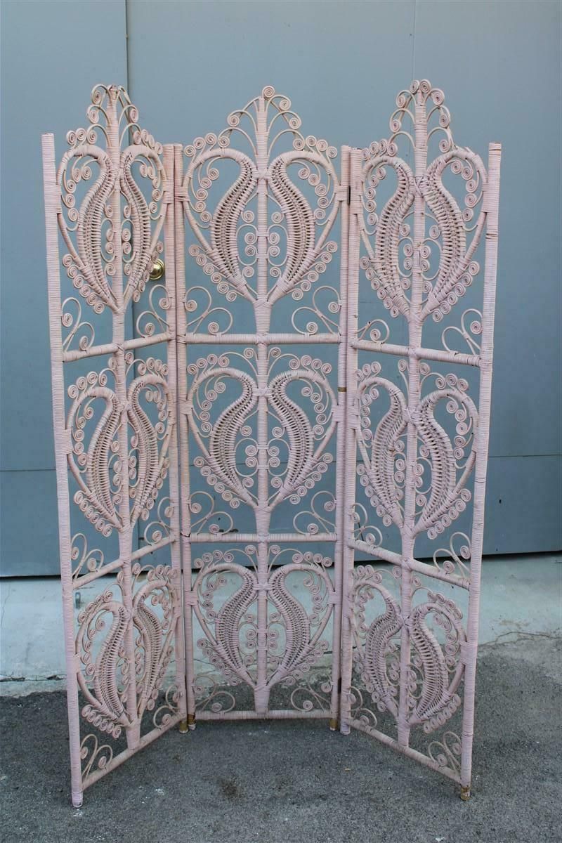 Separè Screen In Hand Woven Bamboo Italian 1960 Pink photo furniture
