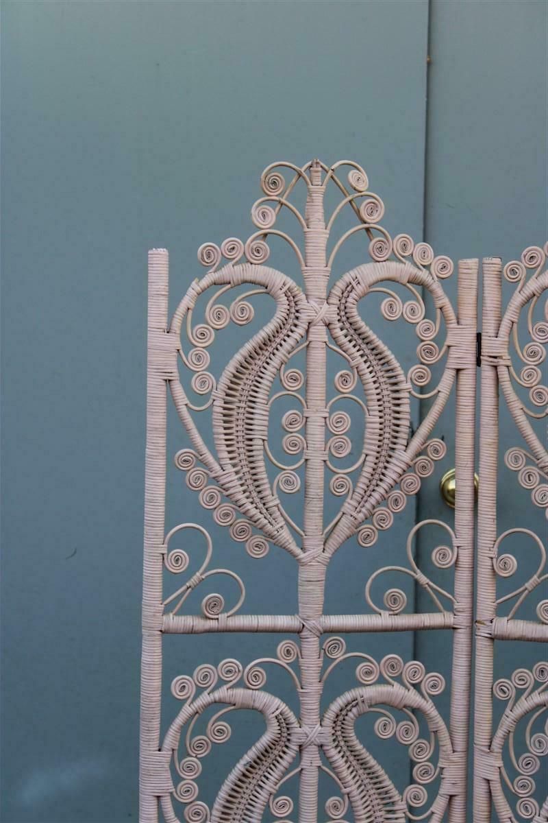 Separè Screen In Hand Woven Bamboo Italian 1960 Pink photo vinterior