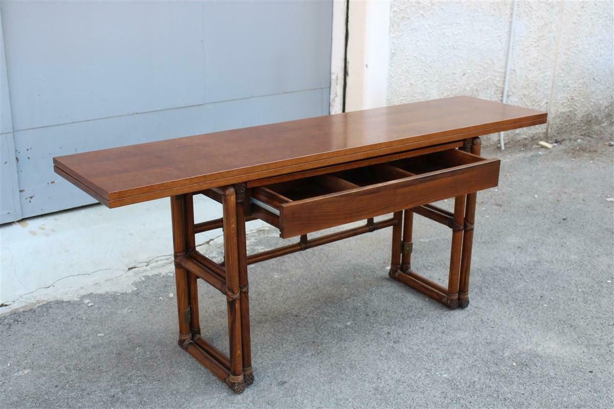 Console Table Convertible In Walnut Wood And Leather Mcguire 1970 photo Furniture