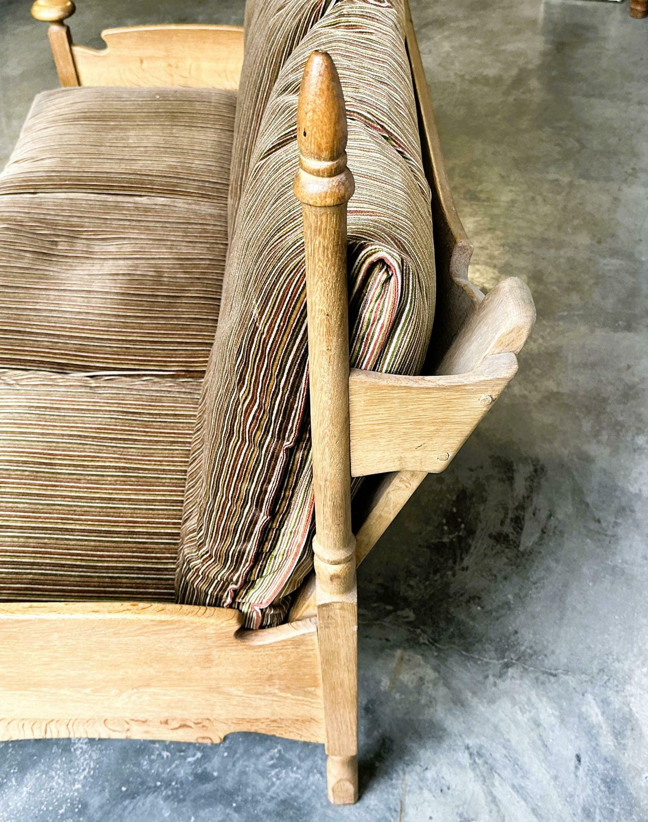 1950s Guillerme Et Chambron Inspired Brutalist Oak And Velvet Throne Like Sofa   Brutalist 3 Seater   Oak Brutalist Sofa photo 2069.0