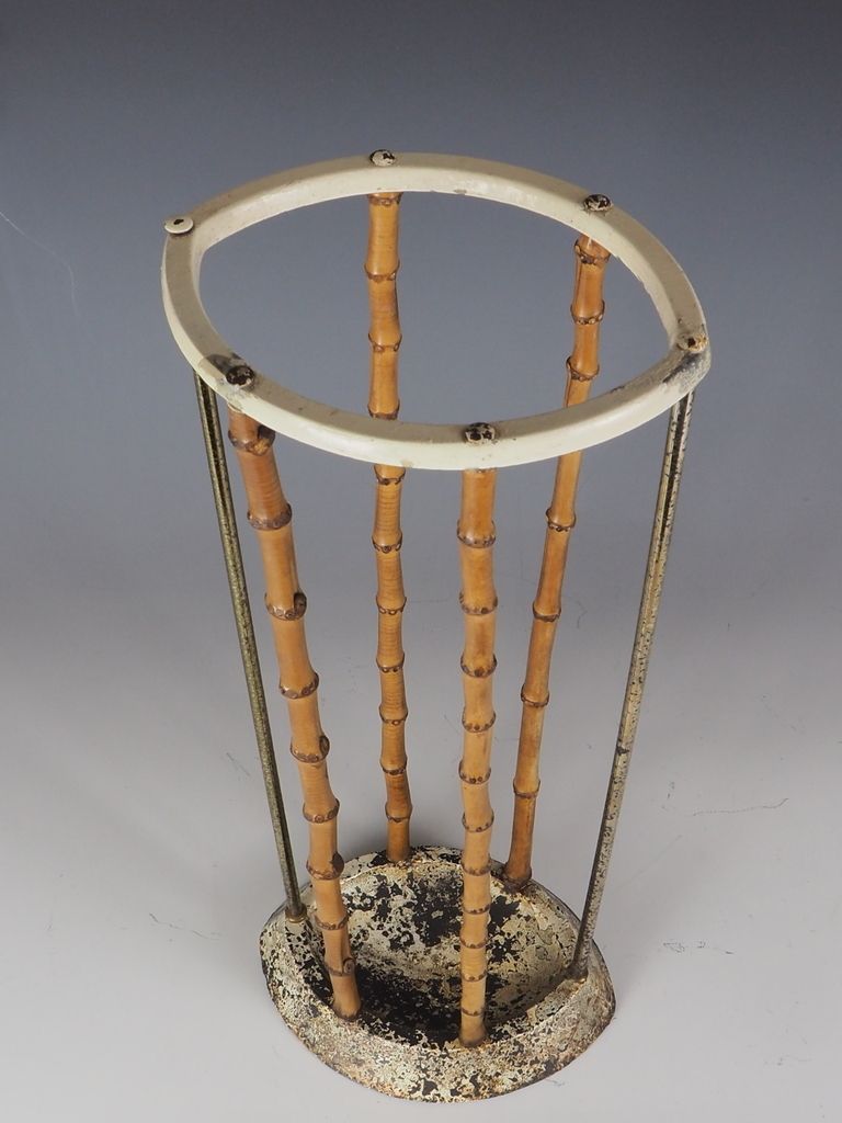 photo for sale Antique British Artis Bamboo & Cast Iron Umbrella Stickstand