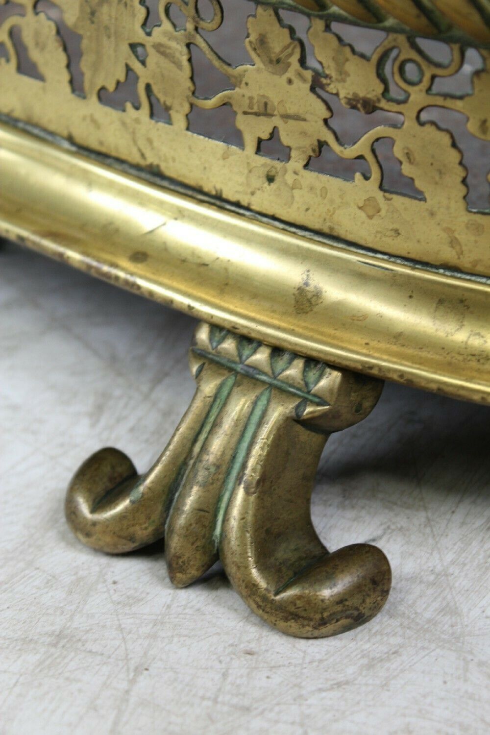 Small Victorian Pierced Brass Fire Fender photo vintage