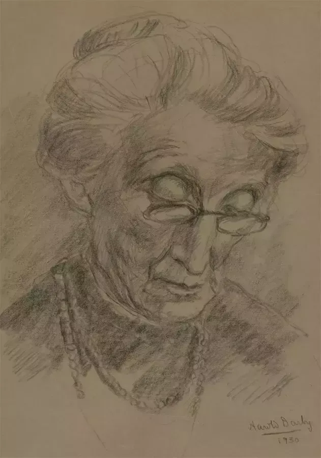 Harold Darby   1930 Graphite Drawing, Portrait Of An Elderly Lady photo furniture