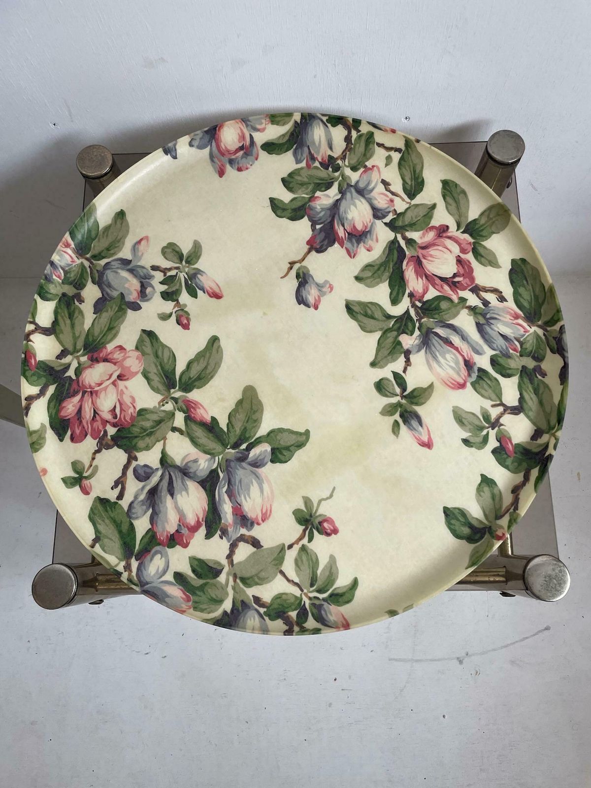 Large Round Fibreglass Kitsch Pink And Green Floral Tray From The 1960s Or 70s photo Home Decor
