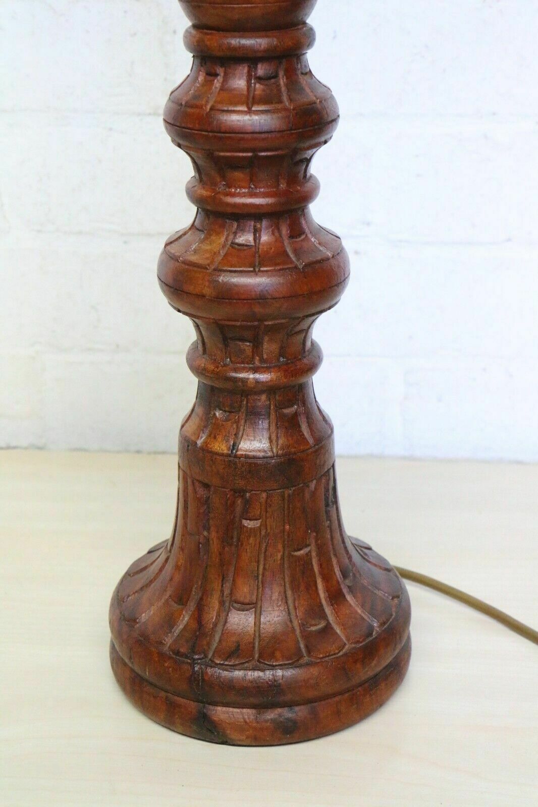 Table Lamp A Tall Vintage Ethnic Wooden Handmade Asian Lamp Antique Style Vgc photo 83.0