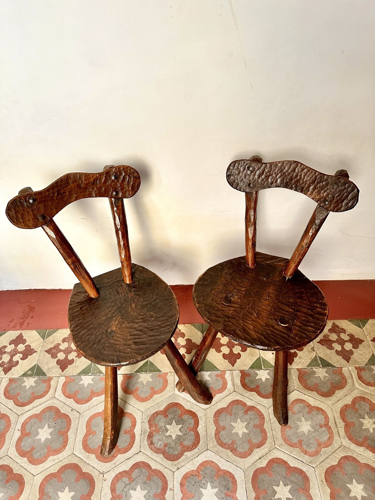 Pair Of 1950s French Primitive Brutalist Milking Stools photo for sale