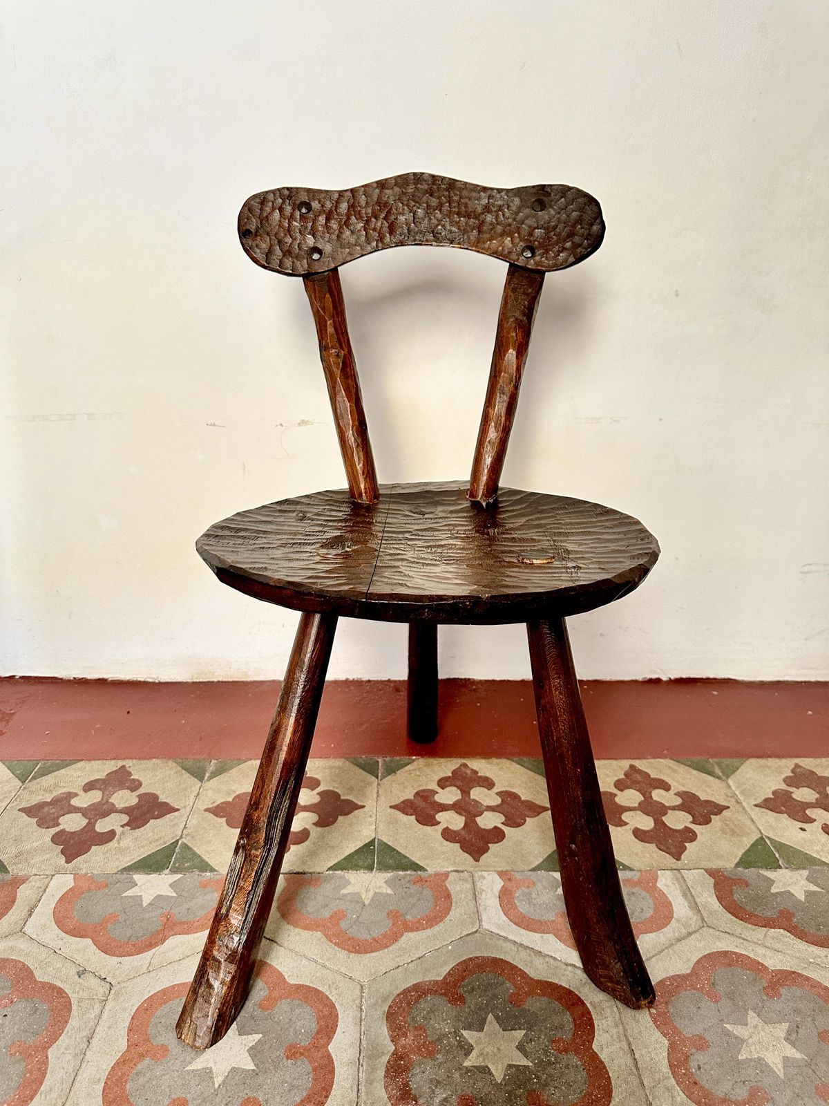 Pair Of 1950s French Primitive Brutalist Milking Stools photo vintage