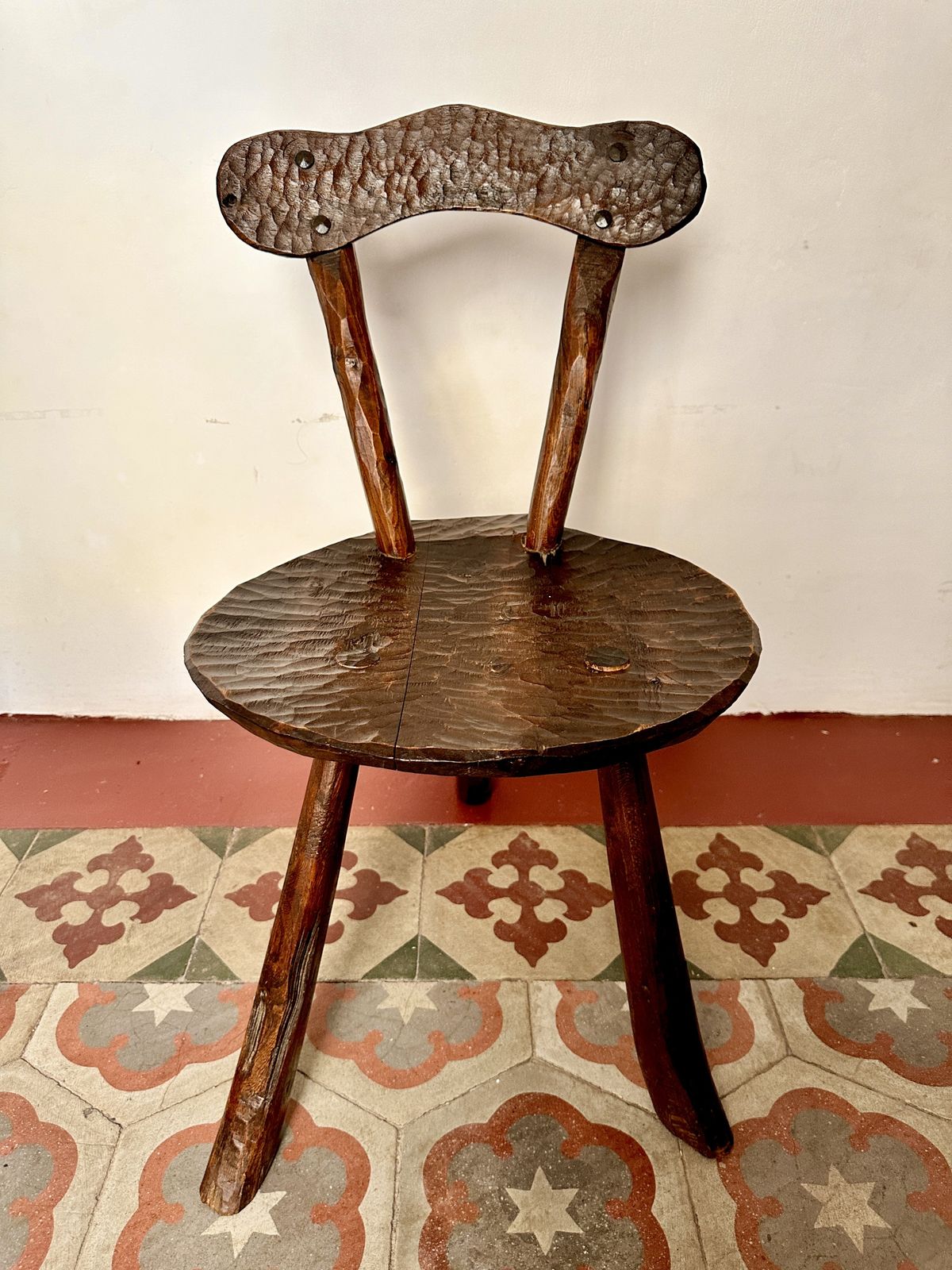 photo for sale Pair Of 1950s French Primitive Brutalist Milking Stools