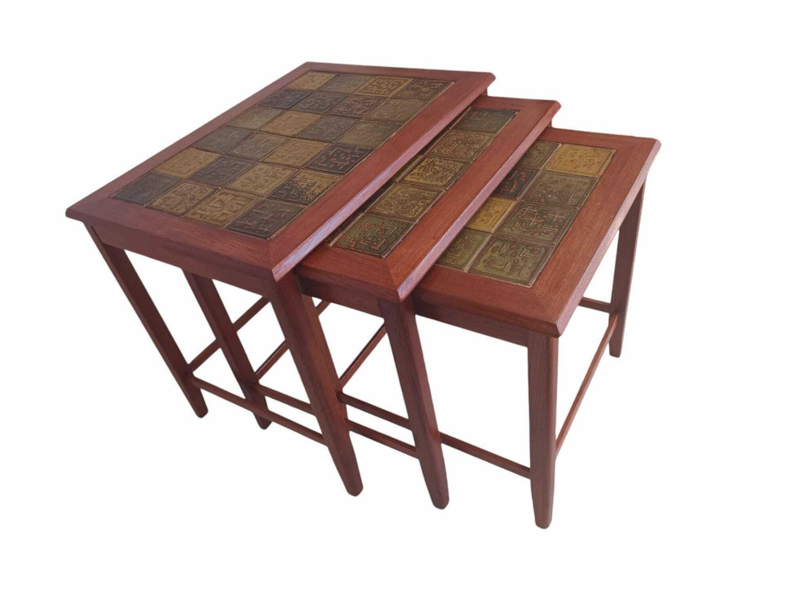 Vintage Mid Century Nest Of Tables Danish Design Nesting Tables Tiled & Teak Frame Refurbished photo Furniture