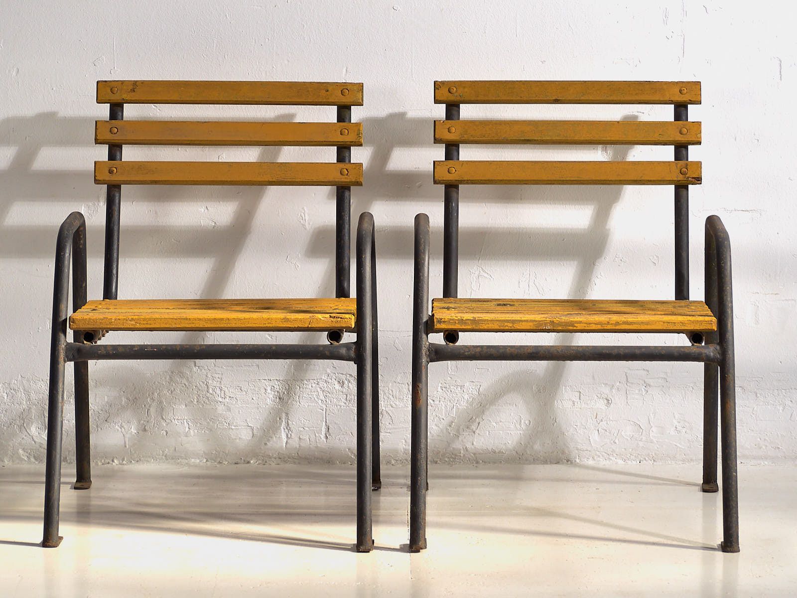 Yellow Antique Iron Garden Chairs (C.1920).Set Of 4 Pieces #39 photo Garden Furniture