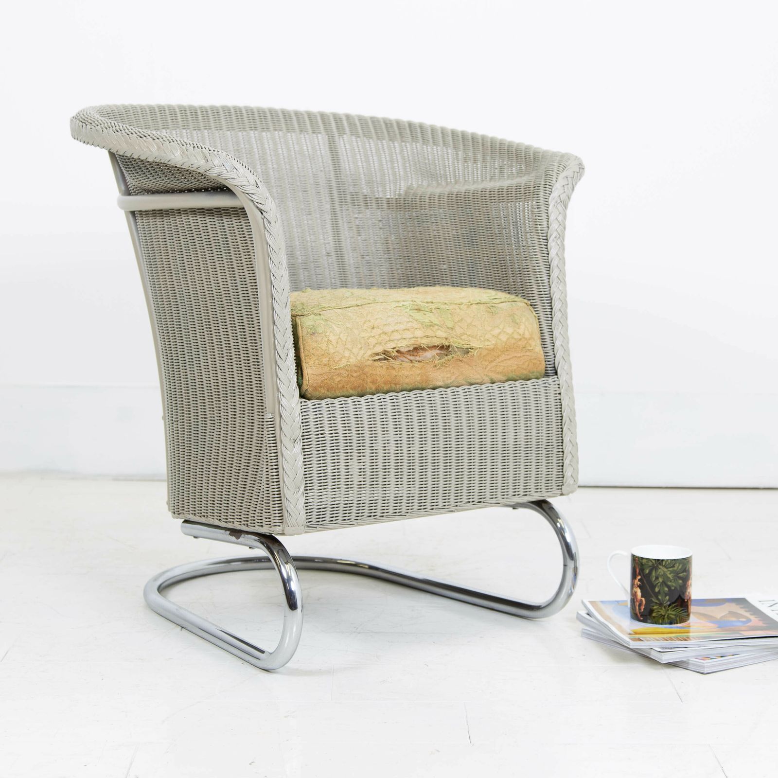 Rare Art Deco Lloyd Loom Chrome Cantilever Based Chair Dated 1937 photo furniture