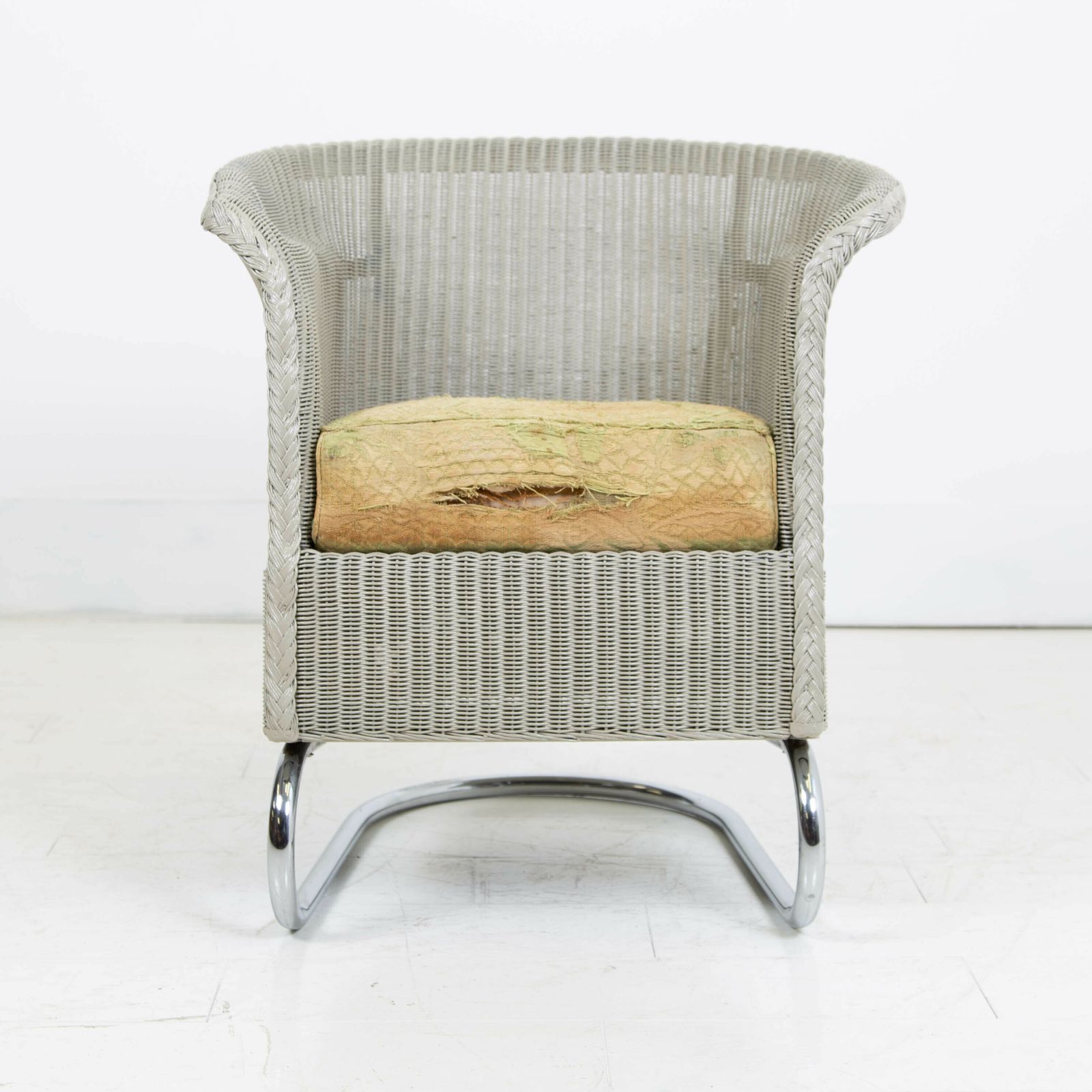 415.0 Rare Art Deco Lloyd Loom Chrome Cantilever Based Chair Dated 1937 photo