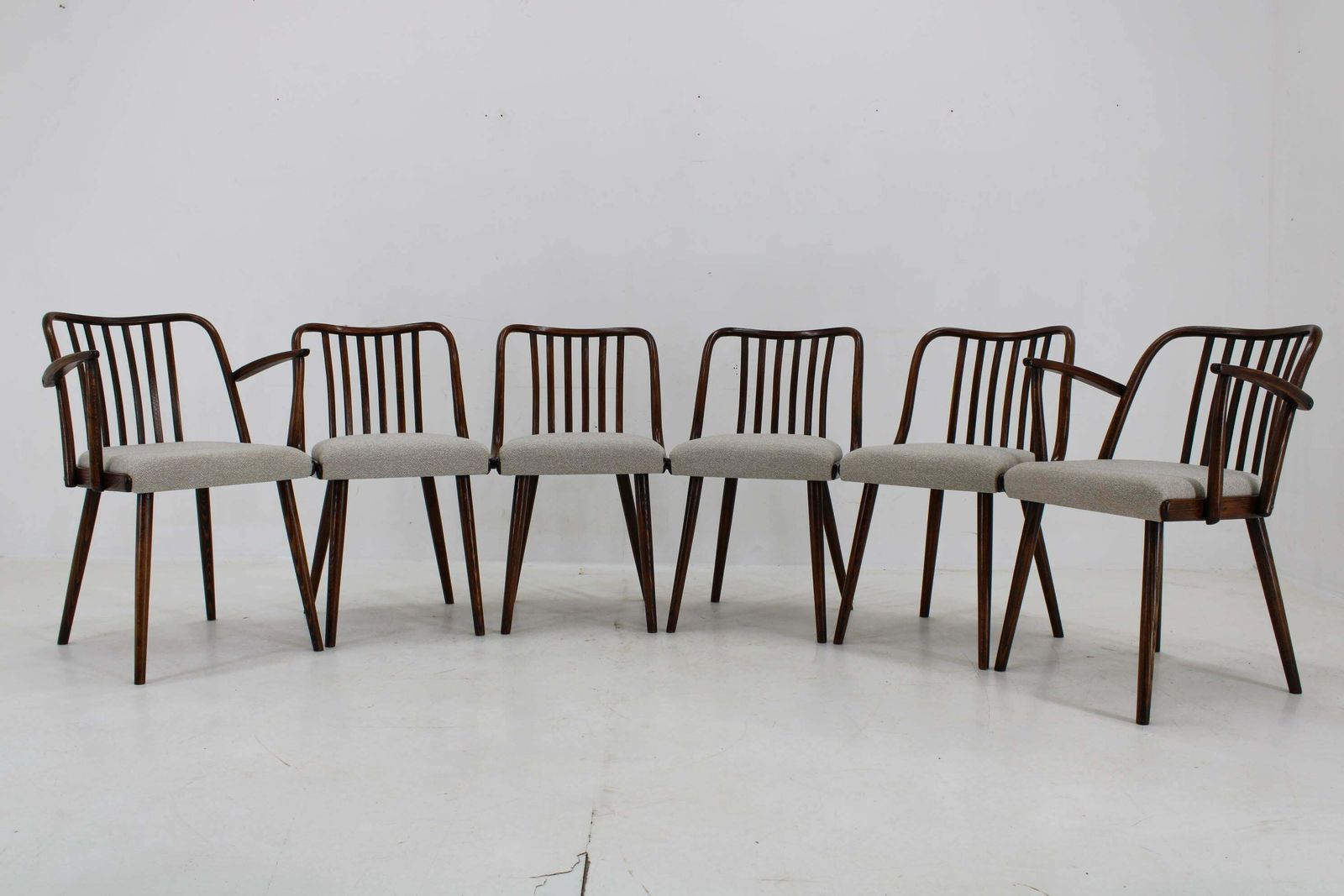 1960s Antonin Suman Set Of Six Beech Dining Chairs, Restored photo furniture