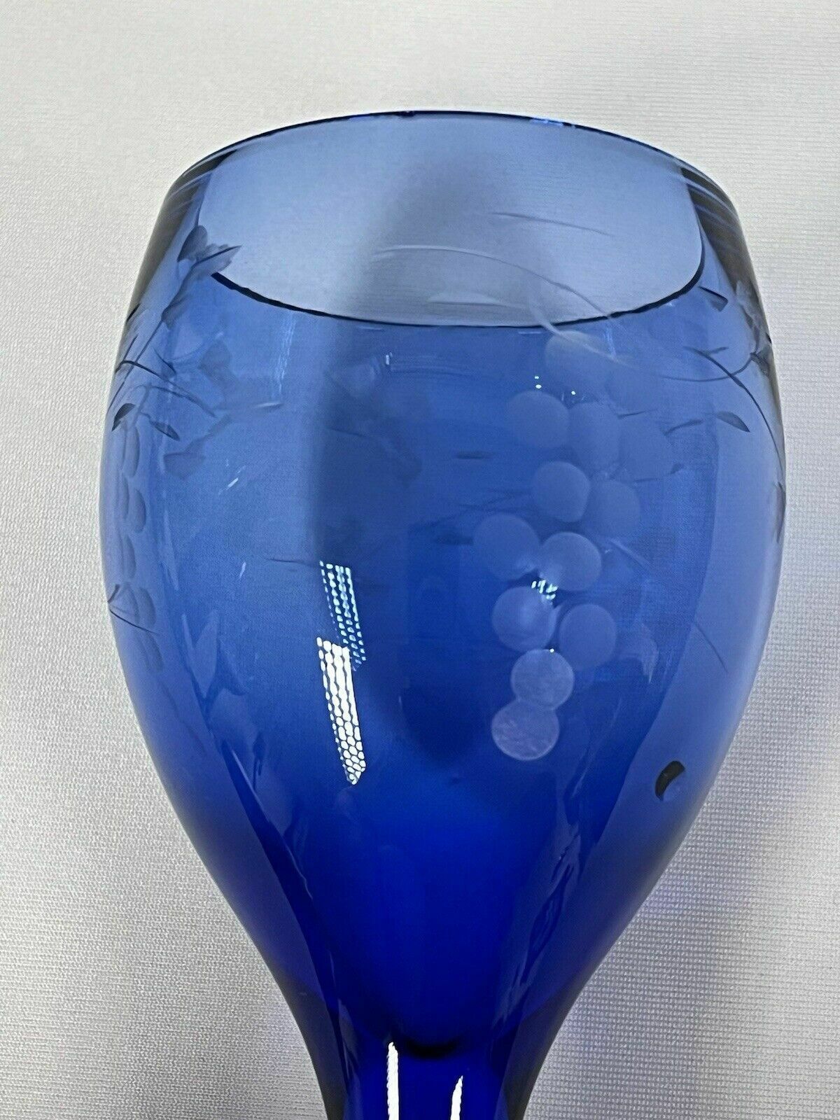 Set Of 8 Vintage Blue Handblown Etched Small Wine Glasses Cocktail Bar photo buy