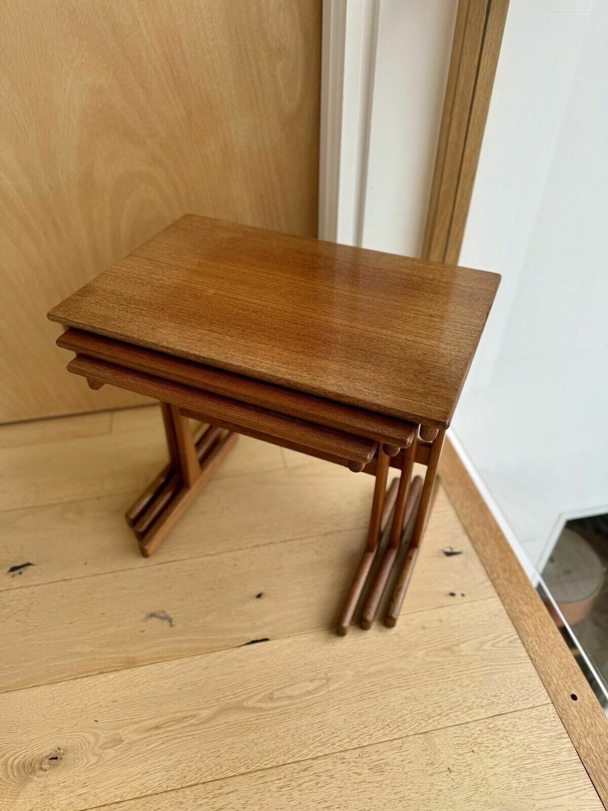 Mid Century Nest Of Three Teak Tables Kai Kristiansen For Vildbjerg Mobelfabrik photo for sale