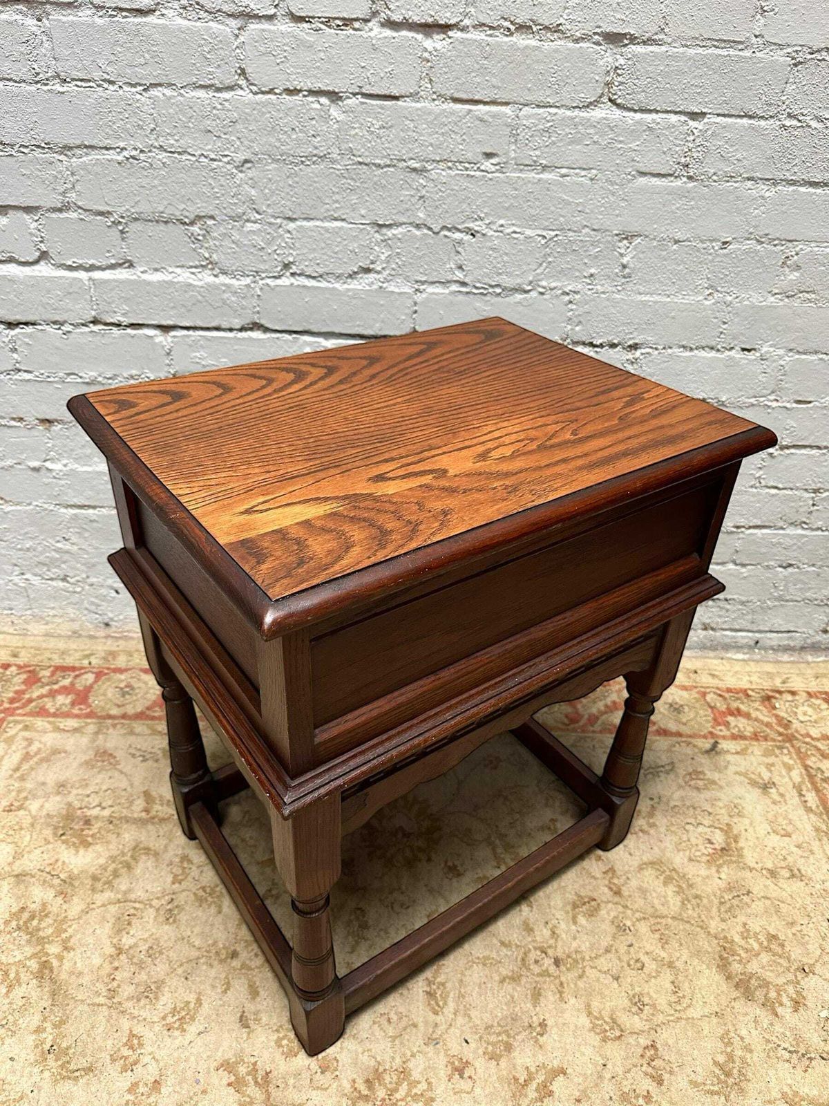 Vintage Old Charm Wood Bros / Carved Oak Lamp Sofa Side Table 1960s photo furniture