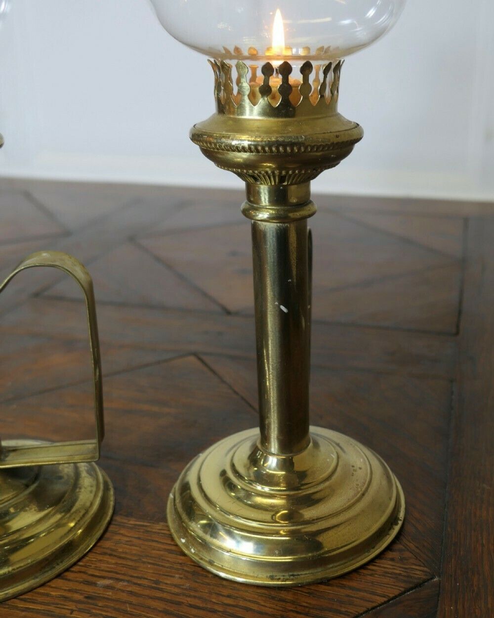 Pair Of Brass Candlesticks With Glass Chimneys photo Home Decor