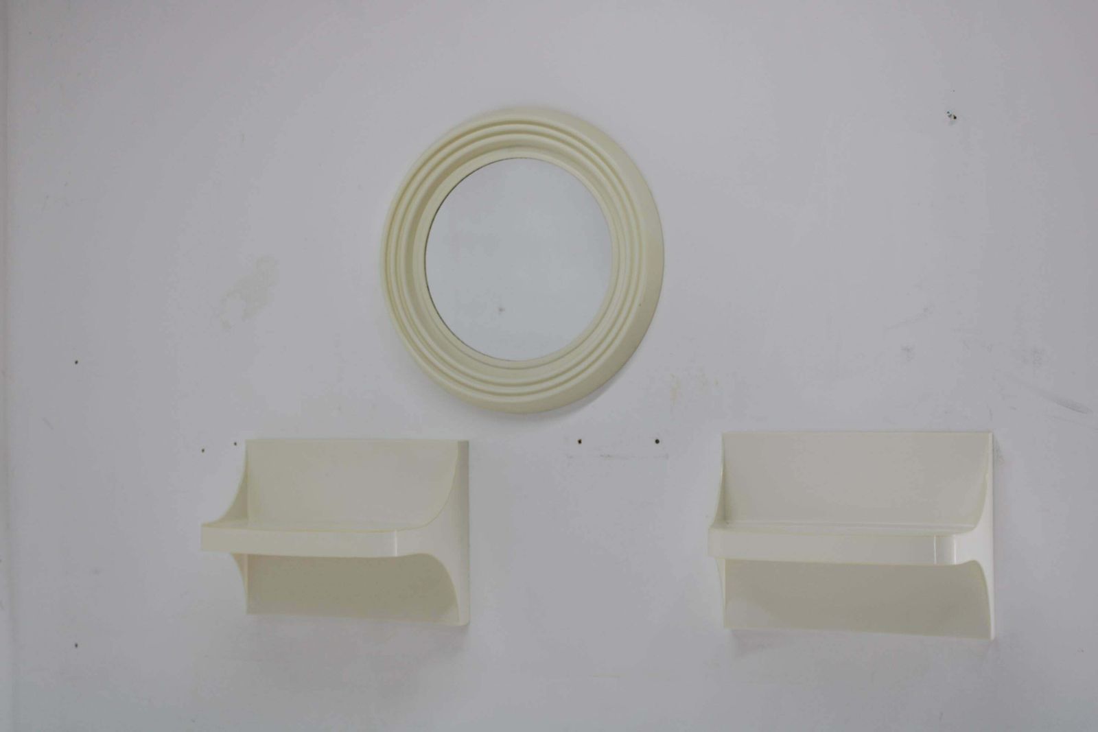 1970s Set Of Round Mirror And Two Shelves, Czechoslovakia photo furniture