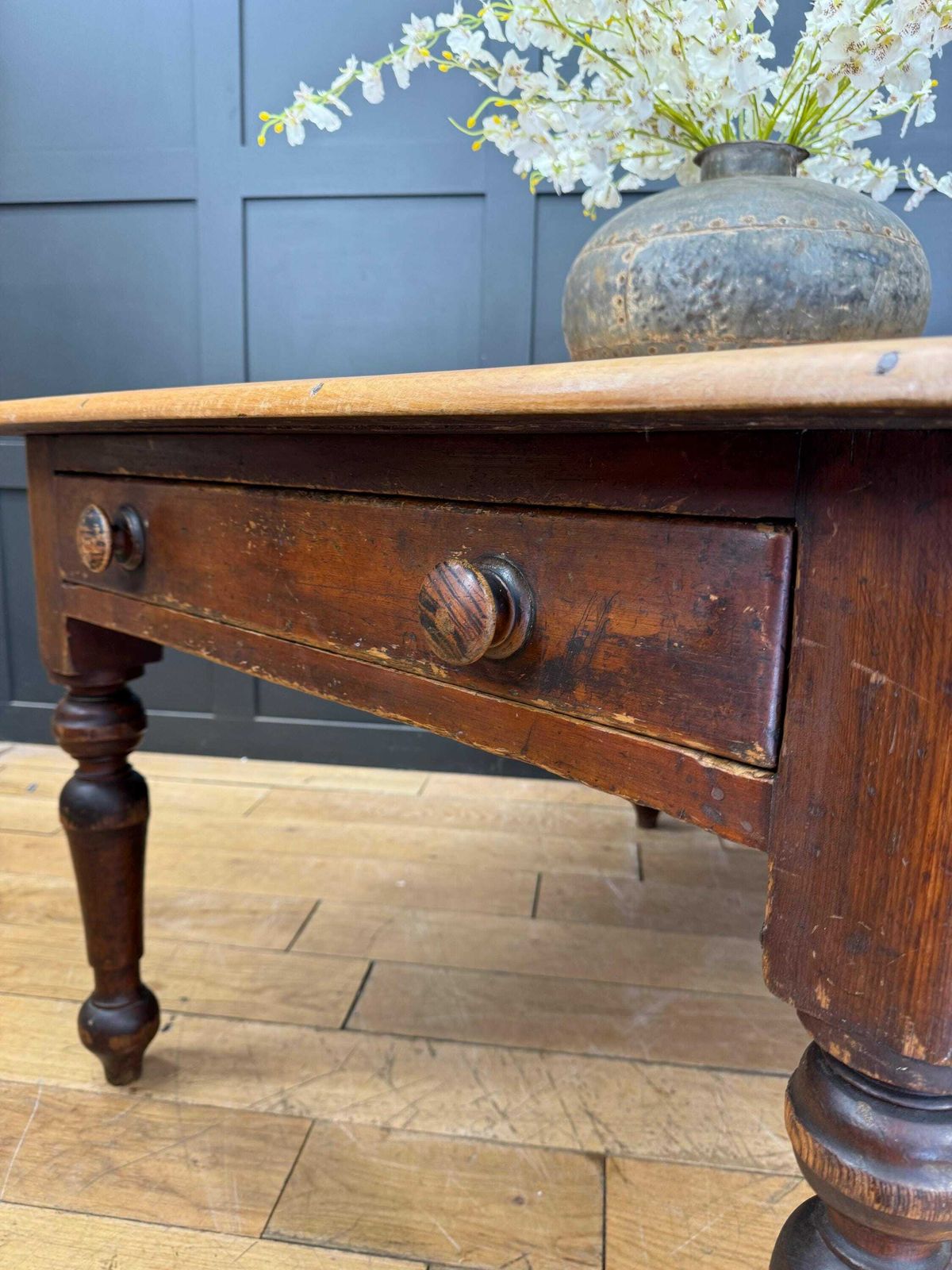 Antique Pine Dining Table / Victorian Kitchen Table / Rustic Farmhouse Pine Desk photo vintage