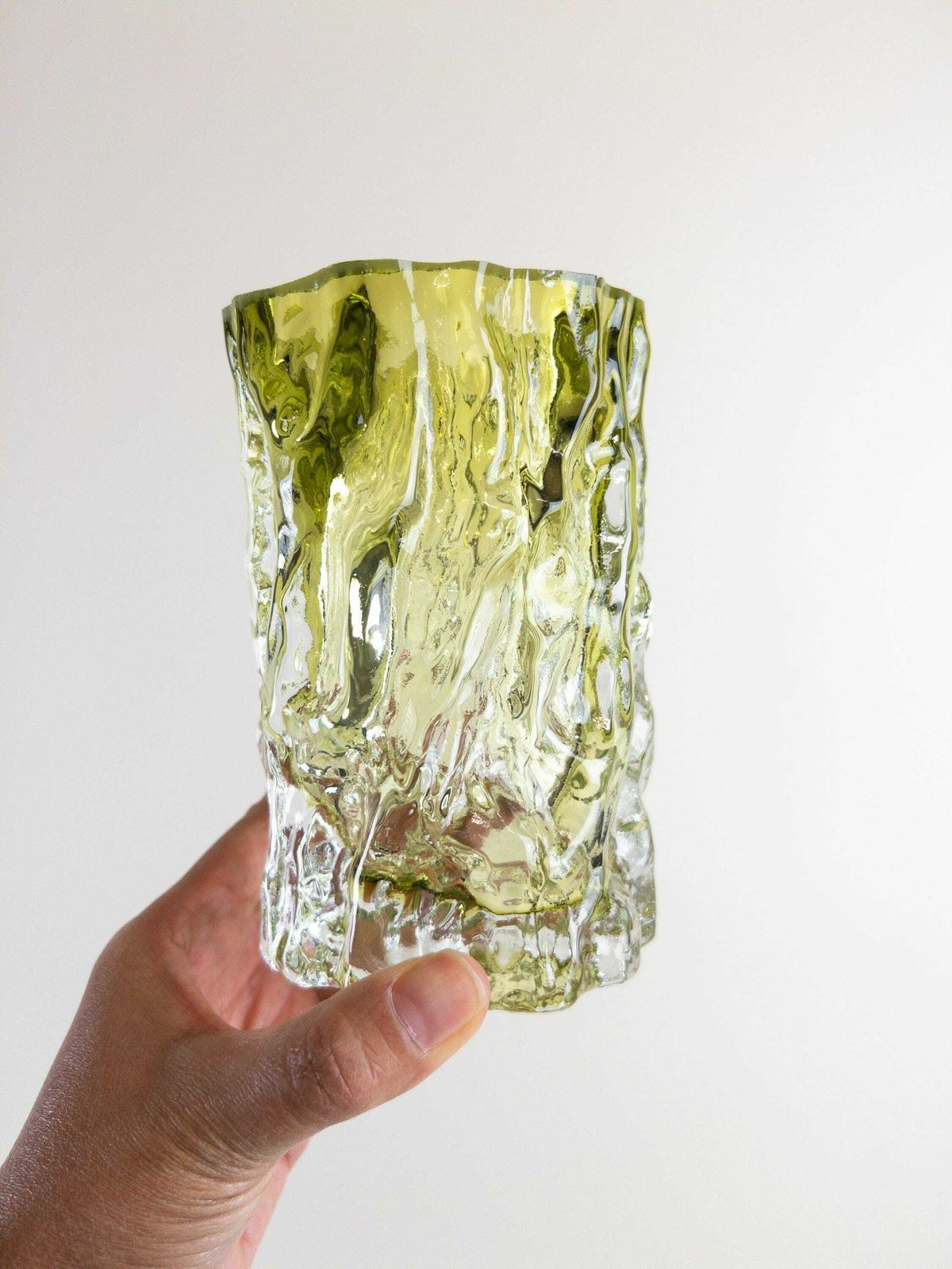 Vintage Green Bark Glass Vase   Cylinder Glass Bud Vase By Ingrid Glashütte   Made In Germany photo for sale