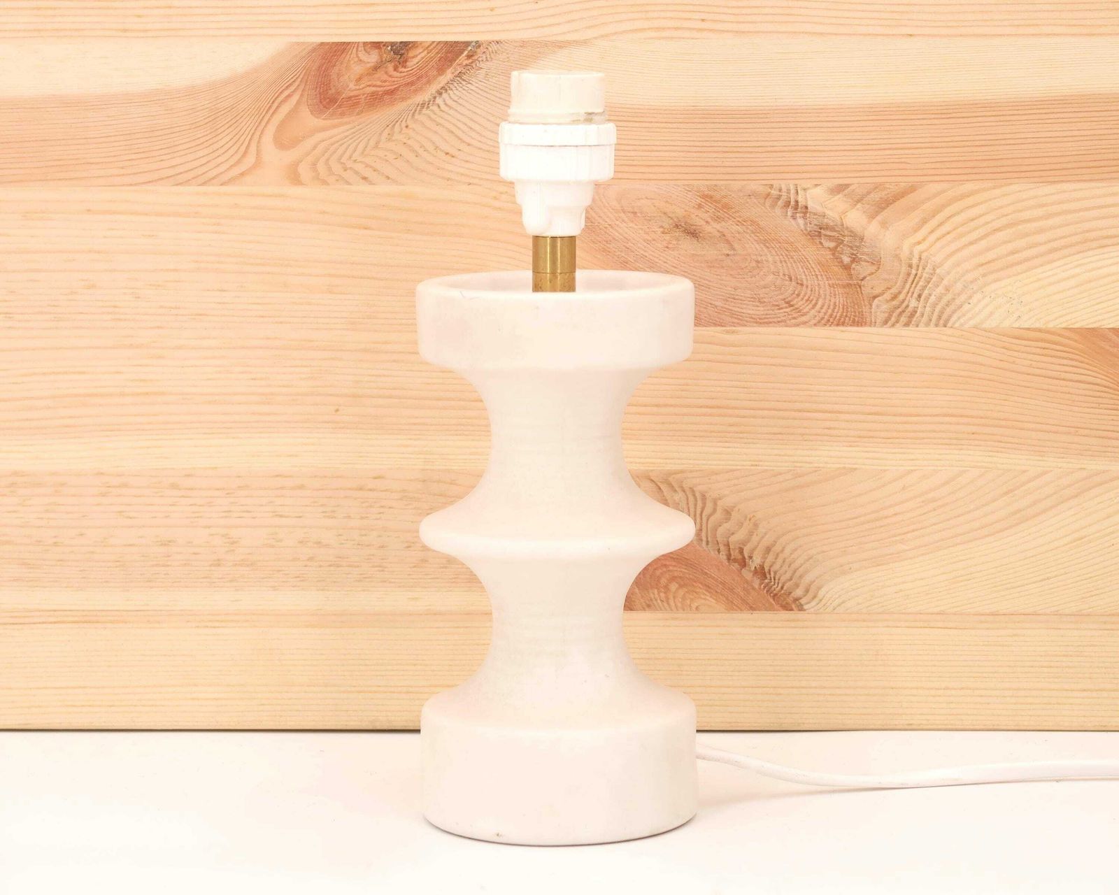 Column White Ceramic Table Lamp By Cari Zalloni For Steuler Germany, Raffia Shade, 1970s / Mid Century Modern, Minimalist, Lighting photo furniture