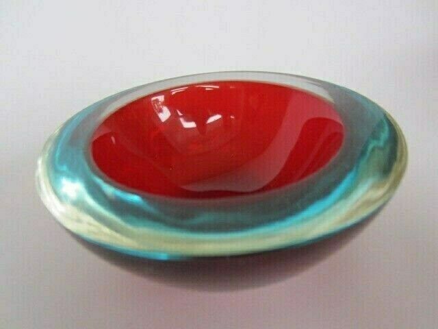 Round Red Turquoise Blue Sommerso Art Glass Geode Bowl Murano Barbini Seguso Era photo for sale