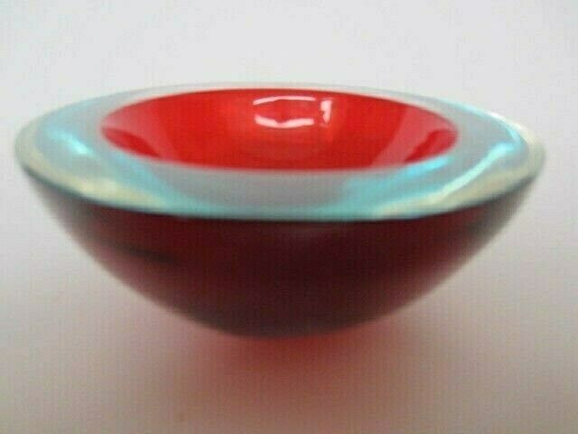 Round Red Turquoise Blue Sommerso Art Glass Geode Bowl Murano Barbini Seguso Era photo vinterior