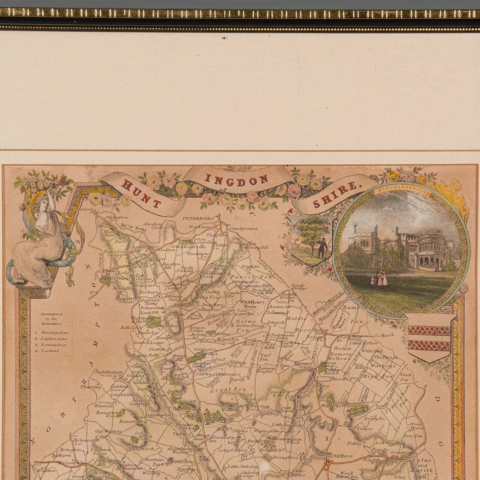 Antique Lithography Map, Huntingdonshire, English, Framed Cartography, Victorian photo 295.0