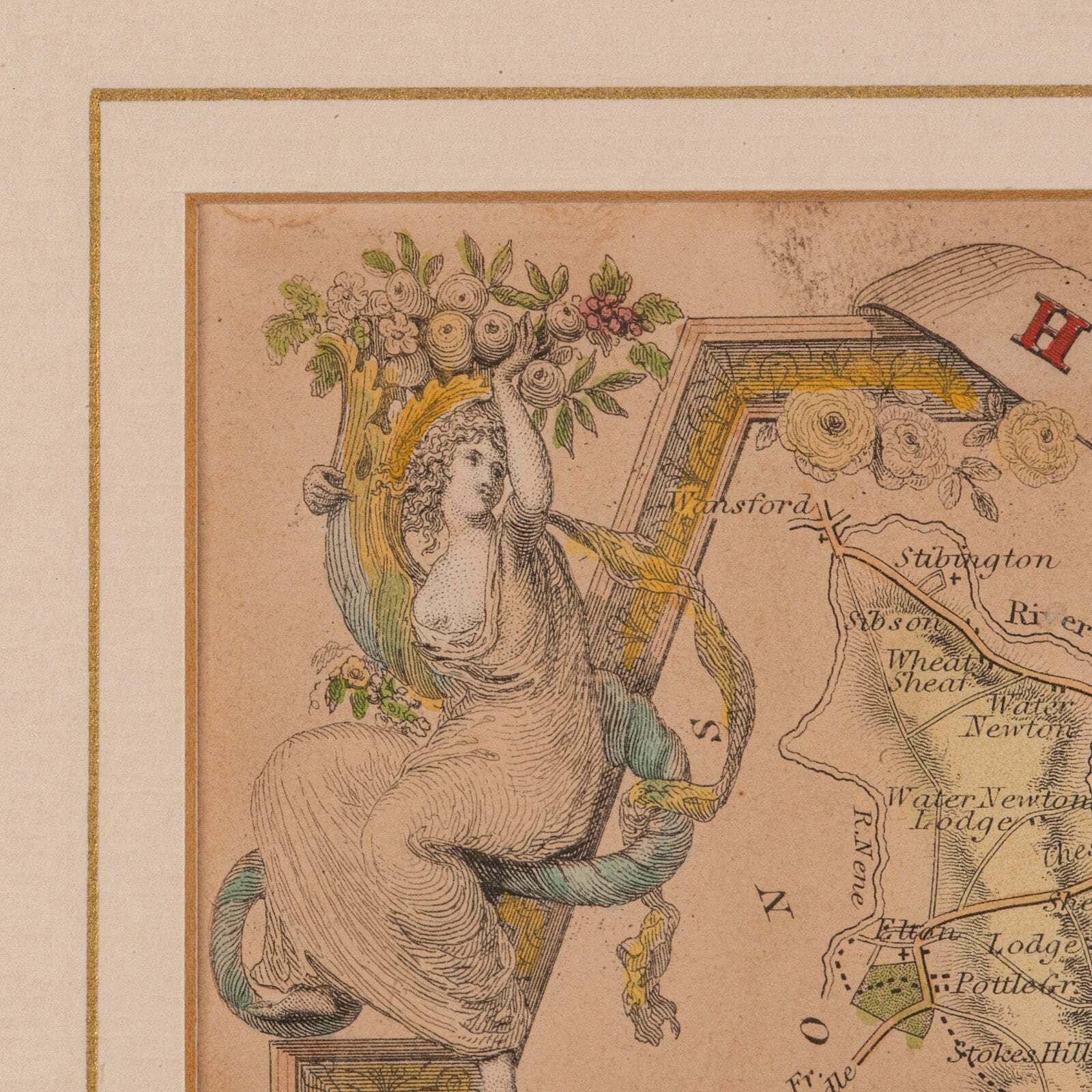 Antique Lithography Map, Huntingdonshire, English, Framed Cartography, Victorian photo vinterior