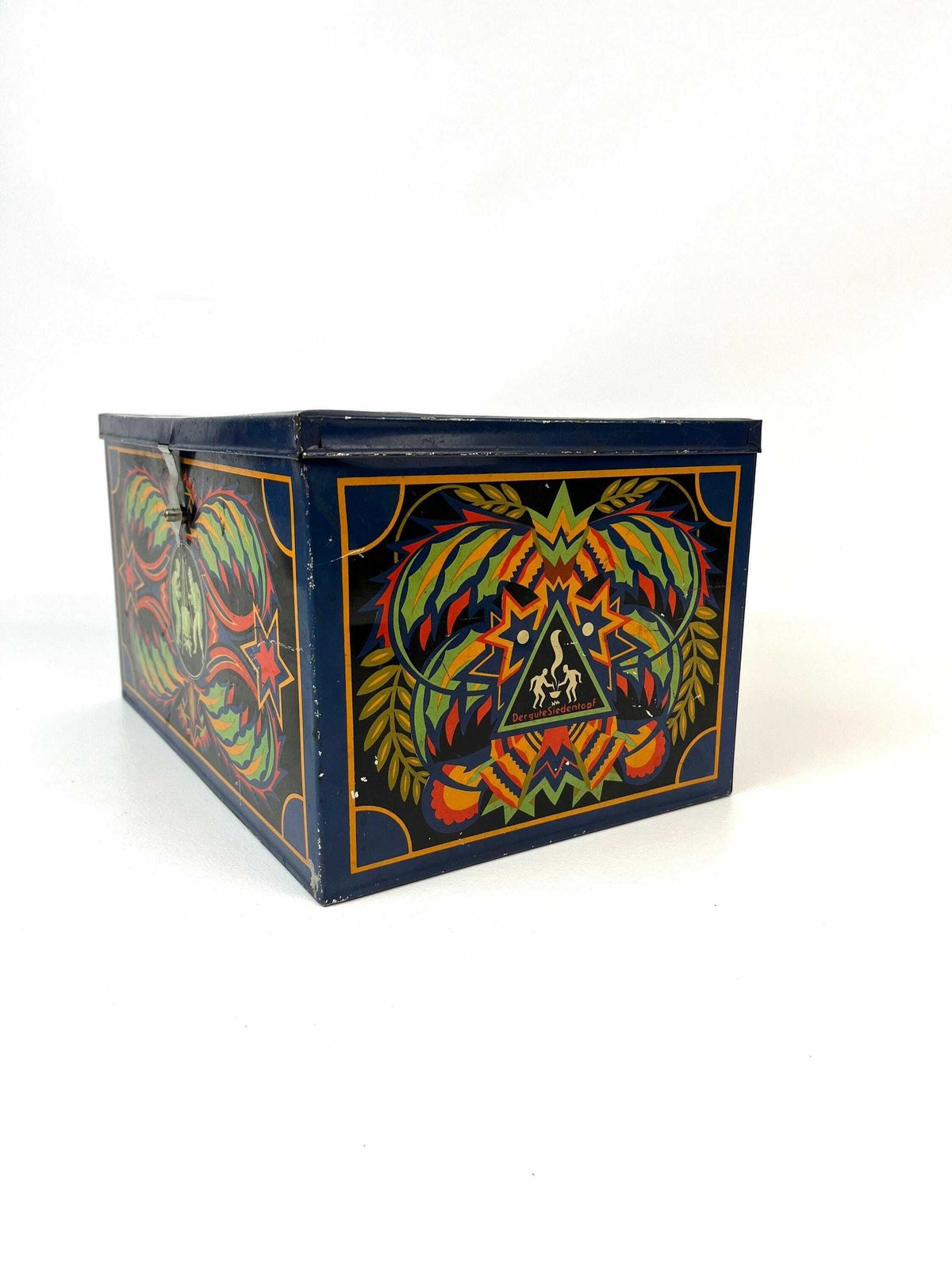 photo furniture Rare Large Art Deco Bauhaus Avantgarde Colorful Decorative Tin Box Germany 30s