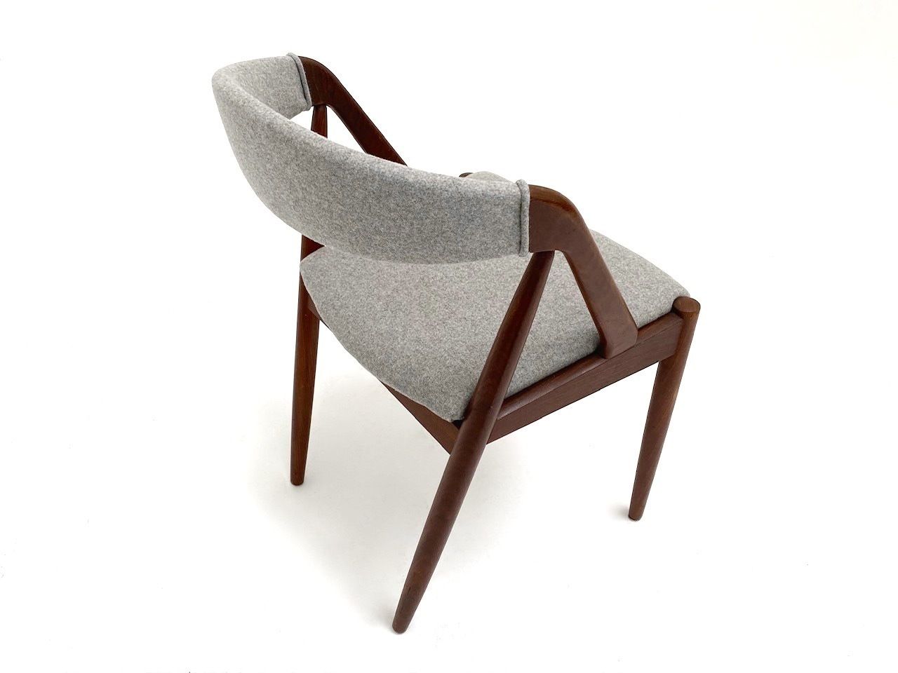 Danish Kai Kristiansen Model 31 Set Of 4 Teak And Grey Wool Dining Chairs Mid Century 1960s photo vinterior