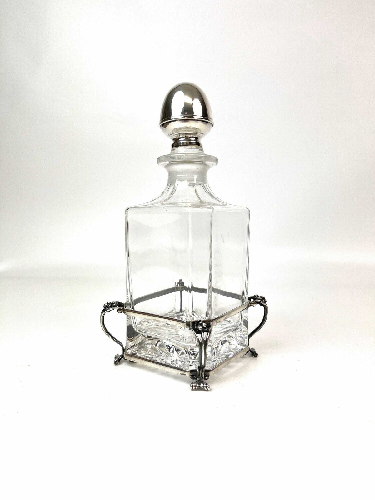 Beautiful Art Nouveau Glass Decanter In 800 Silver Mount Antique Germany 1900