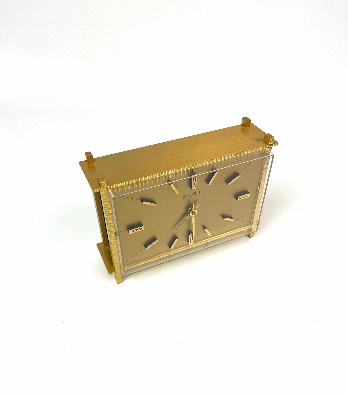 Stunning Golden Kienzle Mid Century Brutalist Desk Clock Germany 1960 photo furniture