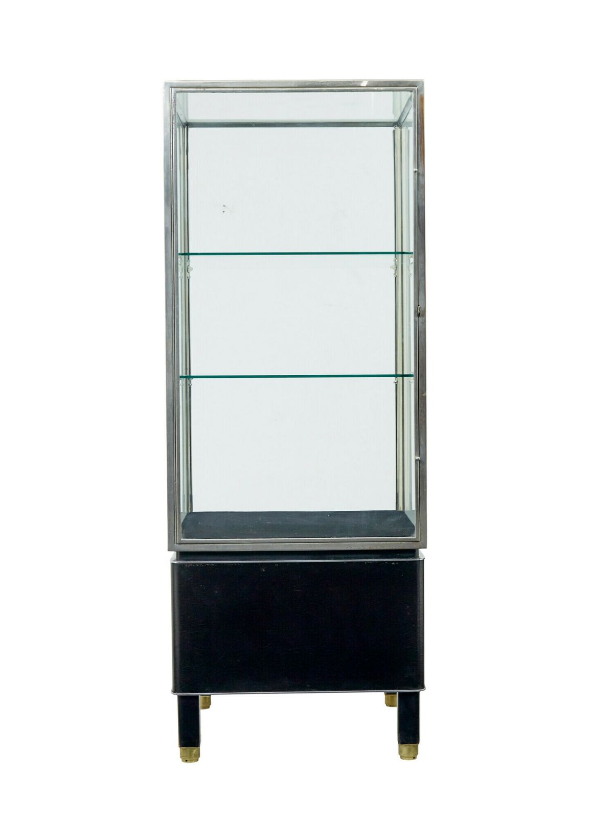 Freestanding Art Deco Steel And Leather Glazed Display Cabinet photo vintage