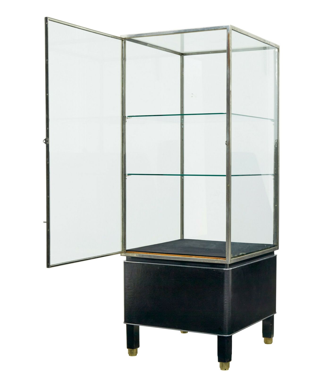 photo furniture Freestanding Art Deco Steel And Leather Glazed Display Cabinet