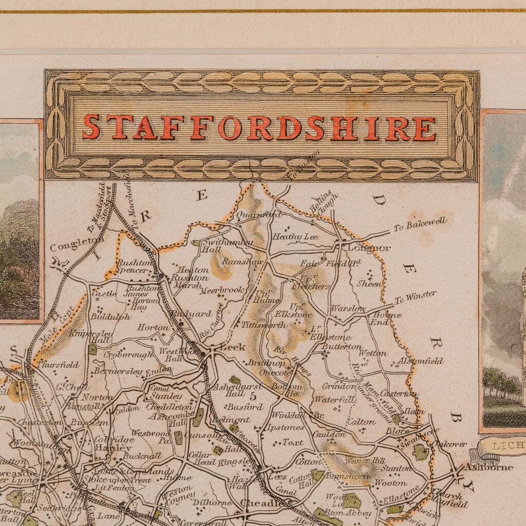 Antique County Map, Staffordshire, English, Framed Litho, Cartography, Victorian photo 295.0