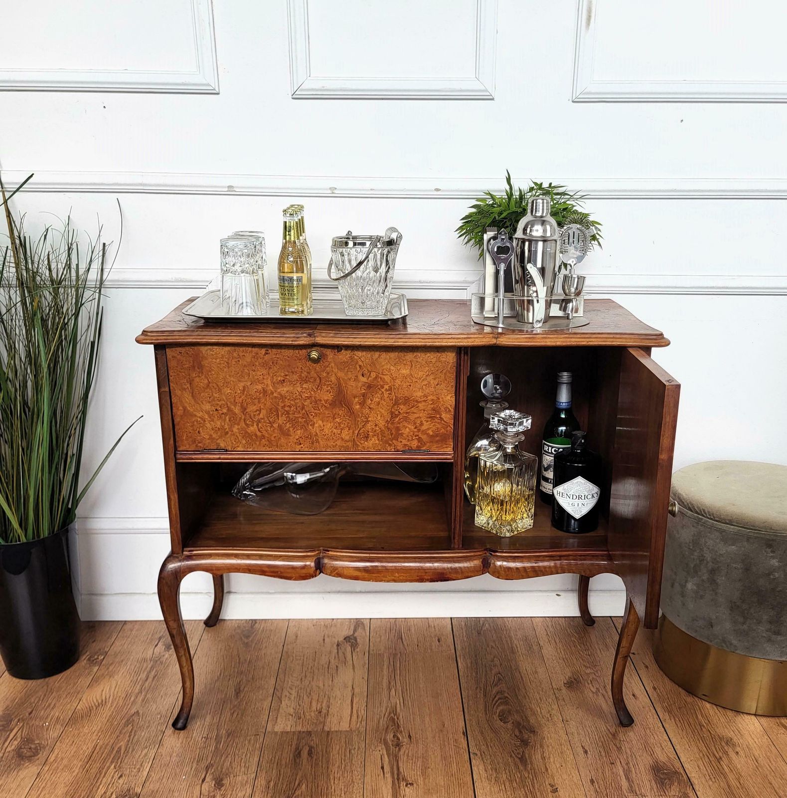 1960s Italian Mid Century Modern Wood And Brass Dry Bar Drinks Cabinet photo for sale