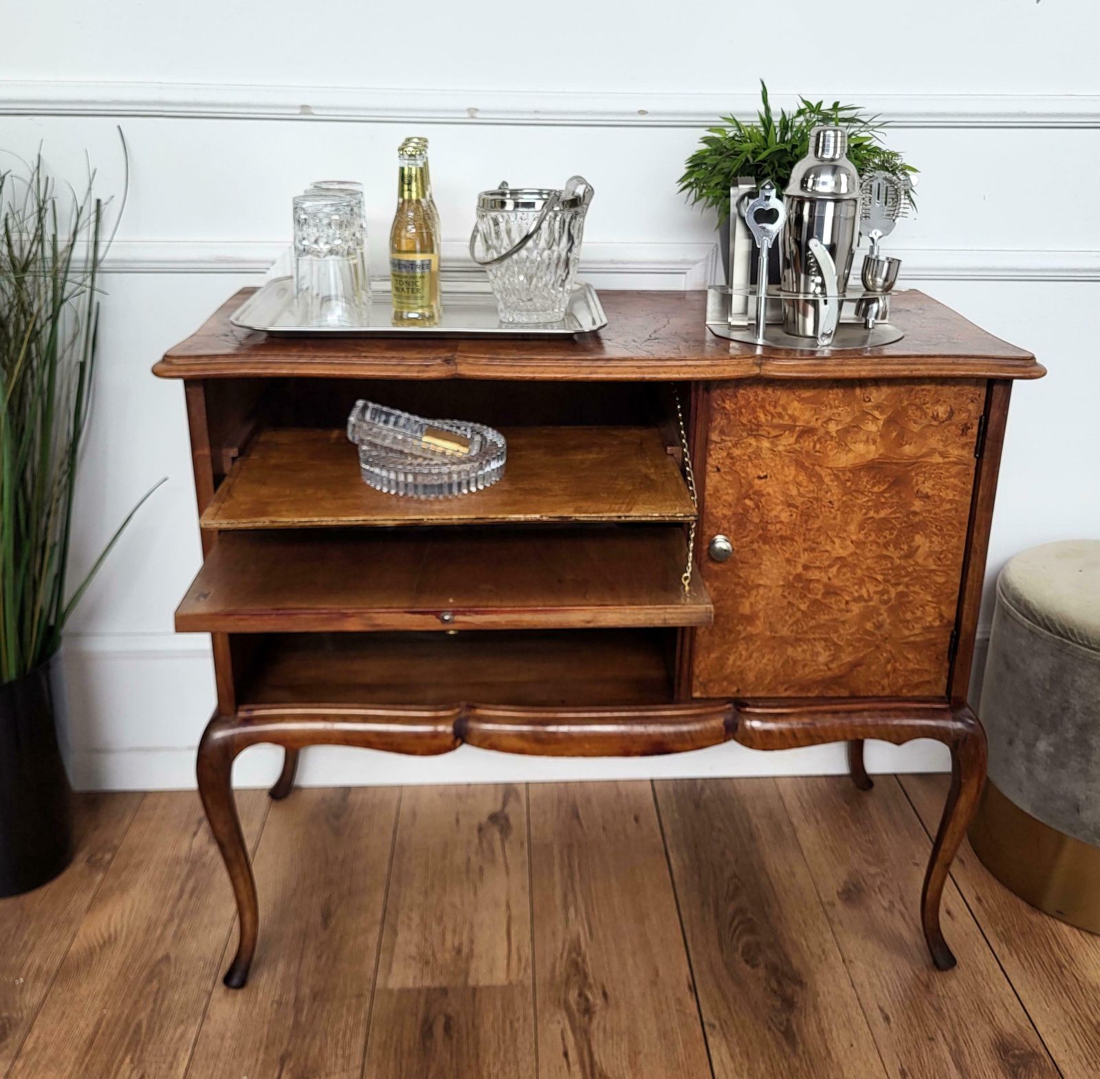 1960s Italian Mid Century Modern Wood And Brass Dry Bar Drinks Cabinet photo Furniture