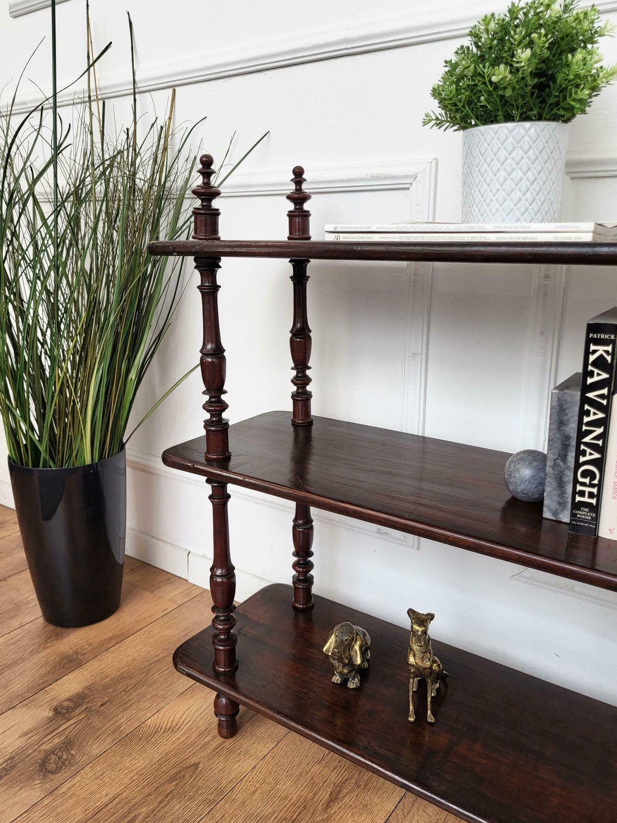 Antique Italian Carved Walnut Wood Three Shelves Open Bookcase Library Etagere photo Furniture