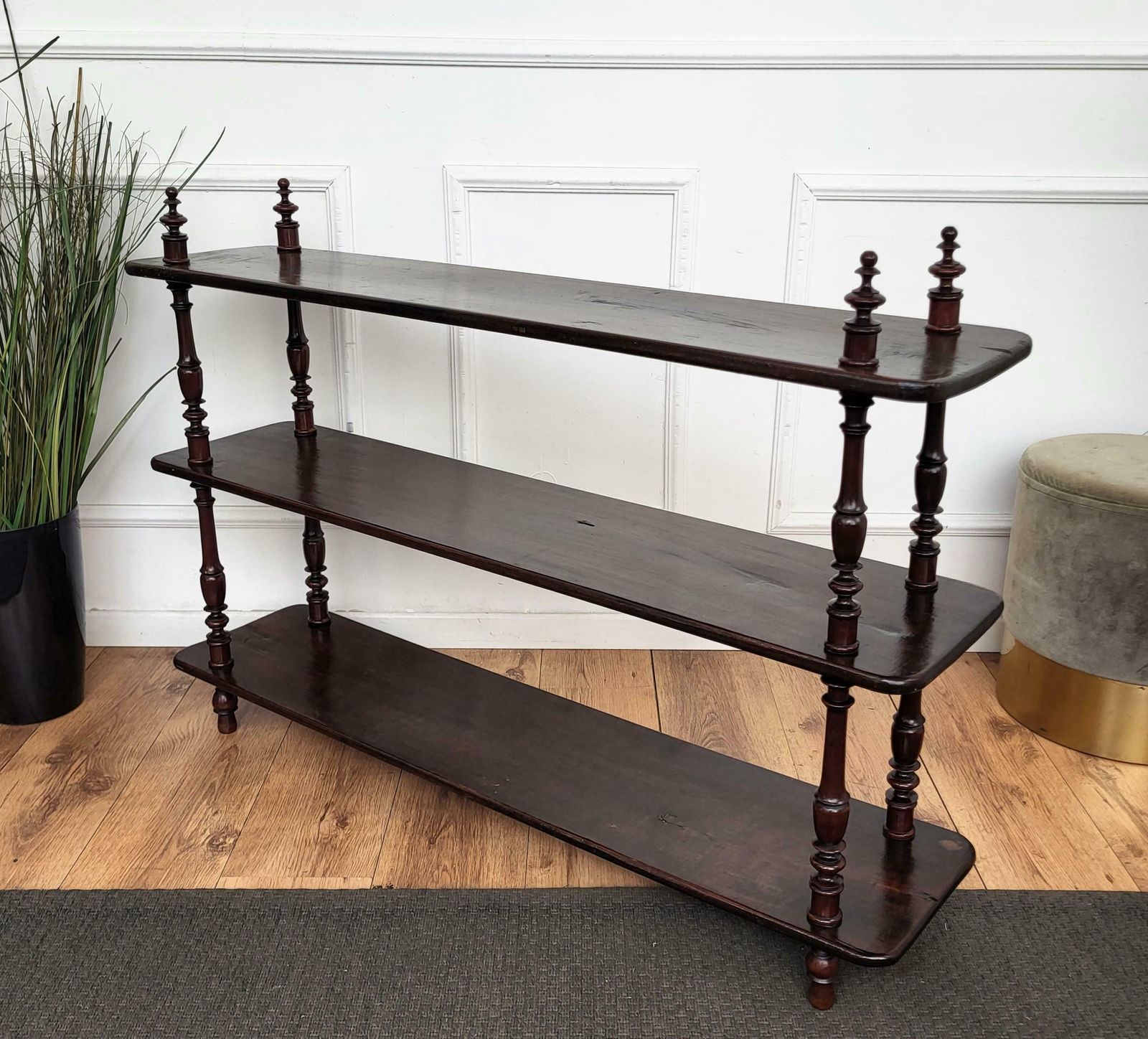 photo for sale Antique Italian Carved Walnut Wood Three Shelves Open Bookcase Library Etagere