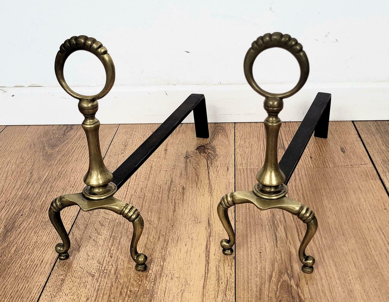Italian Brass And Wrought Iron Pair Of Andirons photo Home Decor