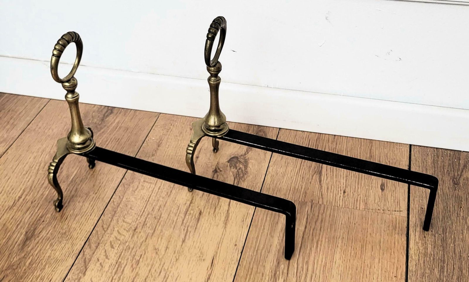 Italian Brass And Wrought Iron Pair Of Andirons photo vinterior