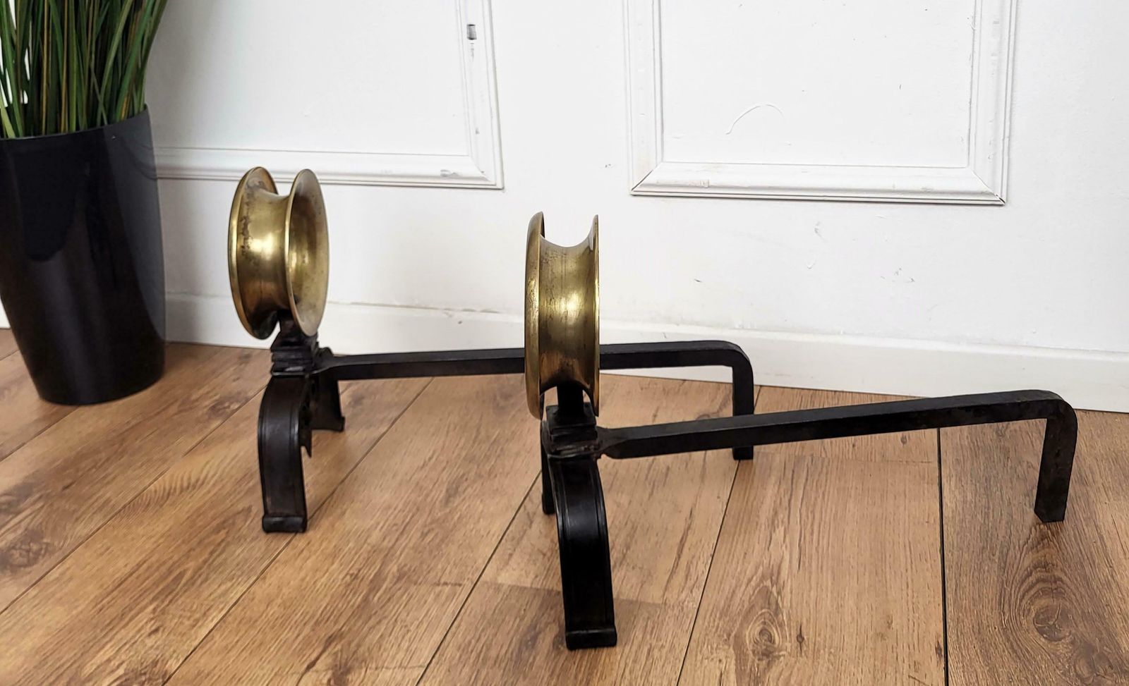 Italian Brass And Wrought Iron Pair Of Andirons photo Home Decor